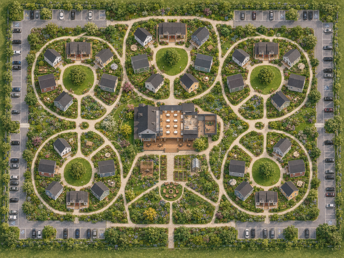 Illustrative overhead plan of the New Jersey Cottages 40-home, 4.5-acre prototype